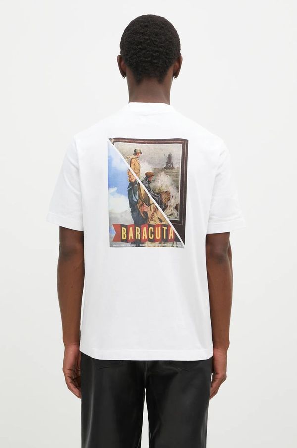 Baracuta Pamučna majica Baracuta Barbour x Baracut Archive za muškarce, boja: bijela, s tiskom, BRTEE0018