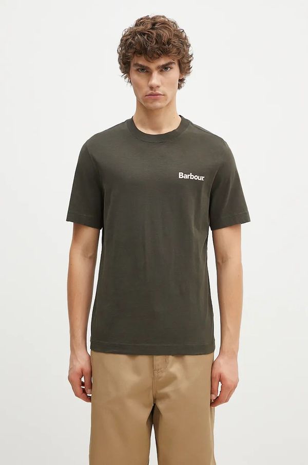 Barbour Pamučna majica Barbour Pitbright Relaxed za muškarce, boja: zelena, s tiskom, MTS1351