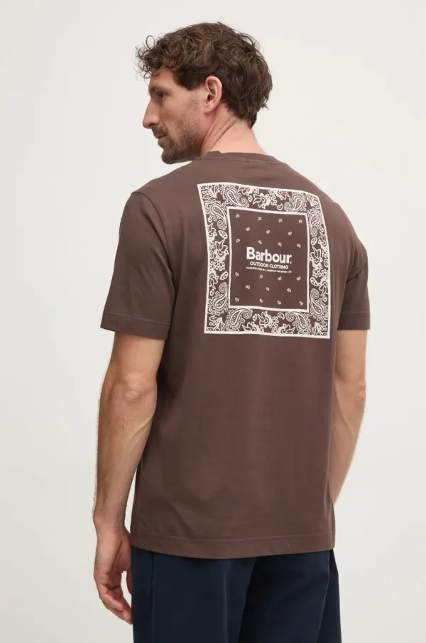 Barbour Pamučna majica Barbour za muškarce, boja: smeđa, s tiskom, MTS1382BR98