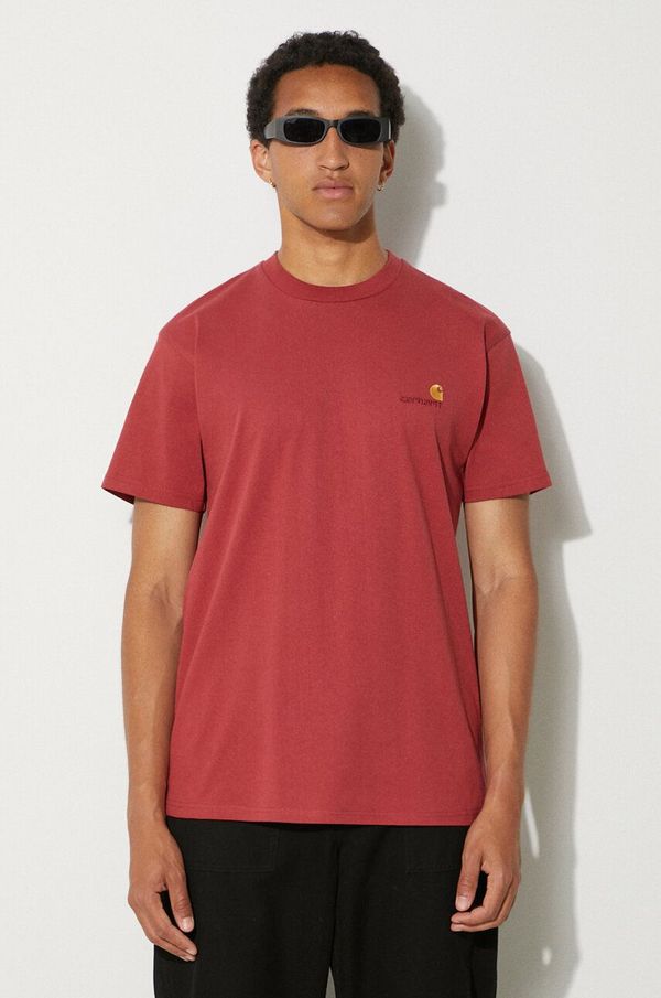 Carhartt WIP Pamučna majica Carhartt WIP American Script za muškarce, boja: bordo, bez uzorka, I029956.002XX