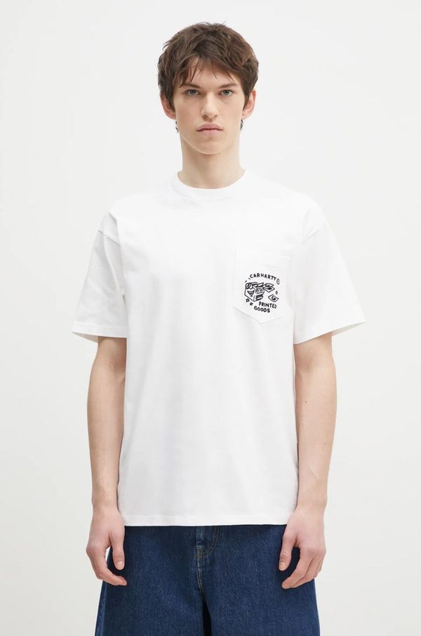 Carhartt WIP Pamučna majica Carhartt WIP Fragments Pocket za muškarce, boja: bijela, s aplikacijom, I034407.00AXX