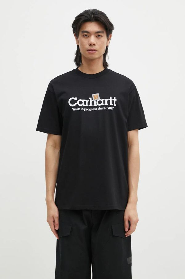 Carhartt WIP Pamučna majica Carhartt WIP Label Script za muškarce, boja: crna, s tiskom, I034421.89XX