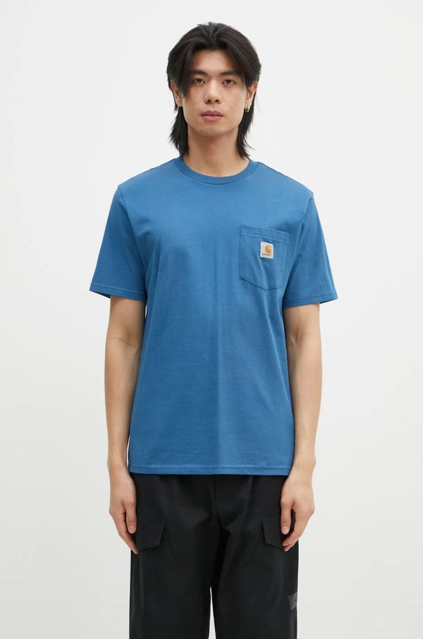 Carhartt WIP Pamučna majica Carhartt WIP Pocket za muškarce, boja: tamno plava, bez uzorka, I030434.2LZXX