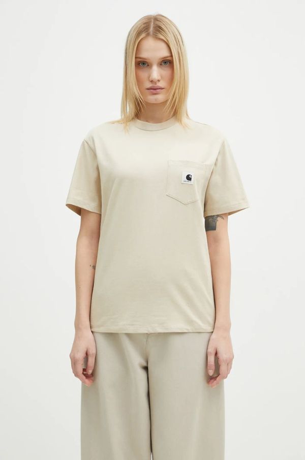 Carhartt WIP Pamučna majica Carhartt WIP Pocket za žene, boja: bež, I032215.2LPXX