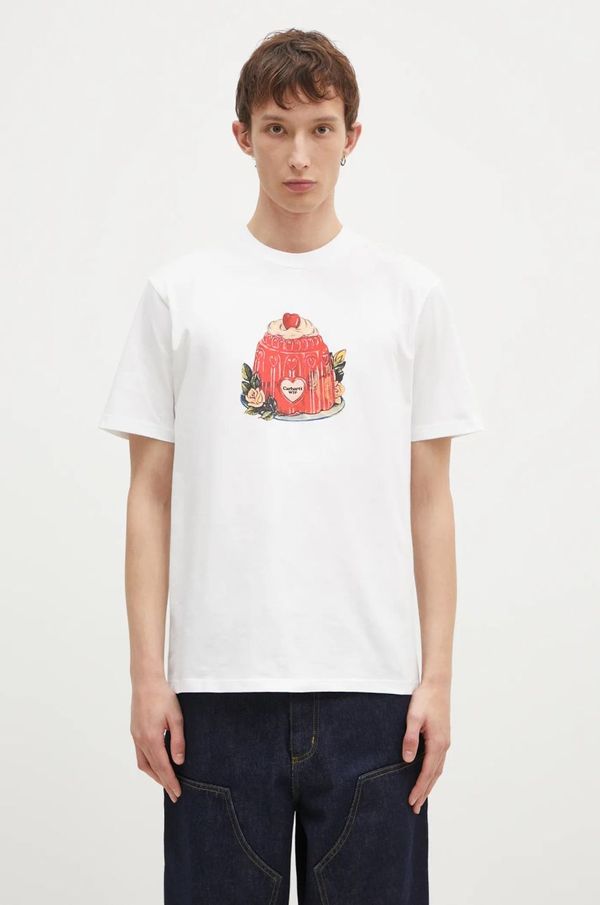 Carhartt WIP Pamučna majica Carhartt WIP Pudding za muškarce, boja: bijela, s tiskom, I034434.02XX