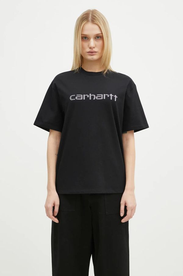 Carhartt WIP Pamučna majica Carhartt WIP Rivet Script za žene, boja: crna, I034406.0M4XX