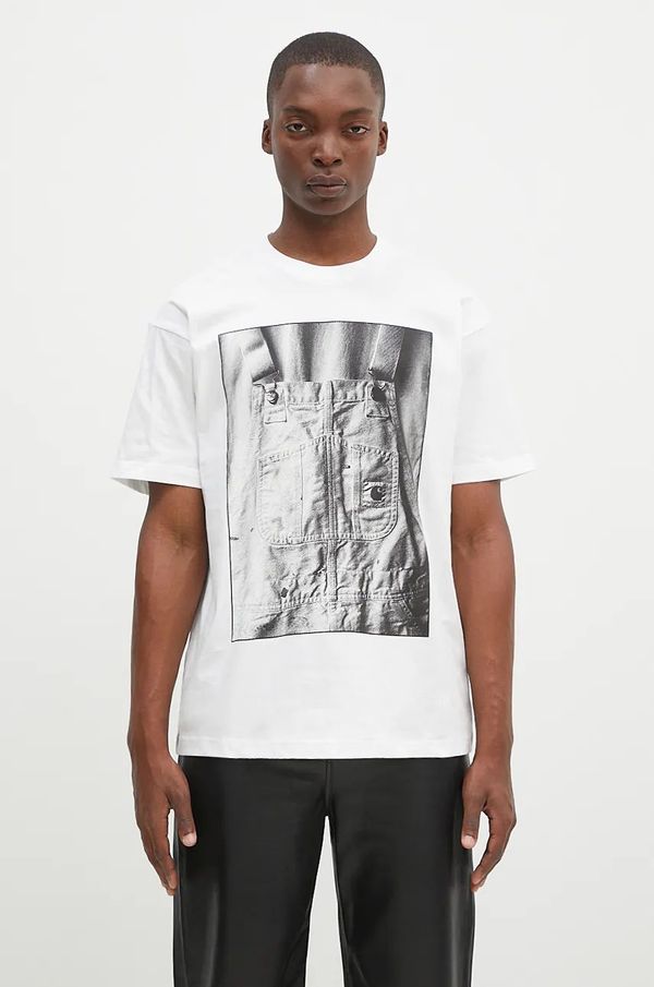 Carhartt WIP Pamučna majica Carhartt WIP S/S BIB Overall za muškarce, boja: bijela, s tiskom, I033962.02XX