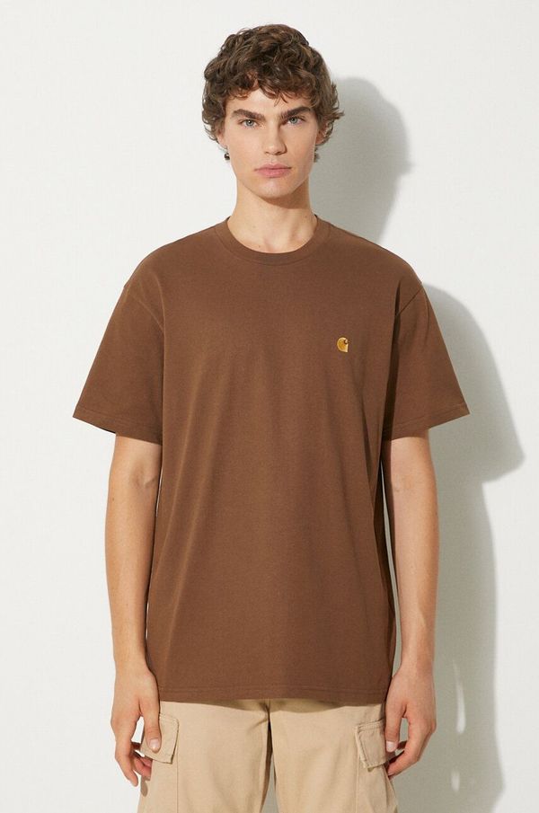 Carhartt WIP Pamučna majica Carhartt WIP S/S Chase za muškarce, boja: smeđa, bez uzorka, I026391.218XX