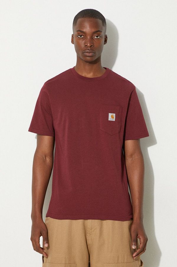 Carhartt WIP Pamučna majica Carhartt WIP S/S Pocket za muškarce, boja: bordo, bez uzorka, I030434.2BYXX