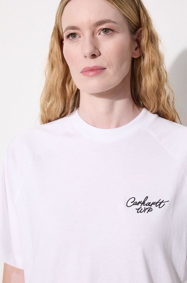 Carhartt WIP Pamučna majica Carhartt WIP S/S Signature za žene, boja: bijela, I034000.00AXX