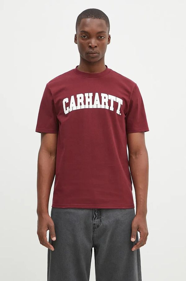 Carhartt WIP Pamučna majica Carhartt WIP S/S University za muškarce, boja: bordo, s tiskom, I034851.2DRXX