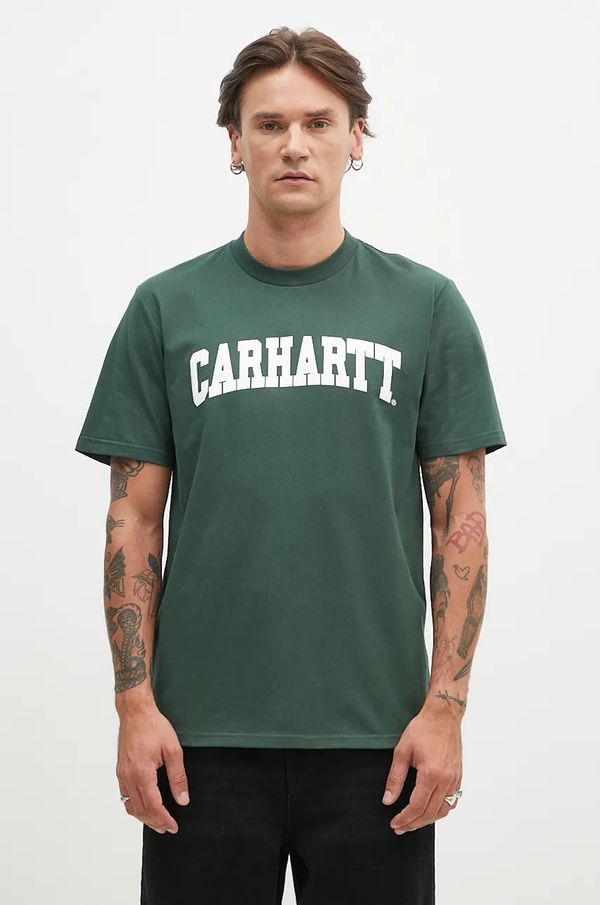 Carhartt WIP Pamučna majica Carhartt WIP S/S University za muškarce, boja: zelena, s tiskom, I034851.2DSXX
