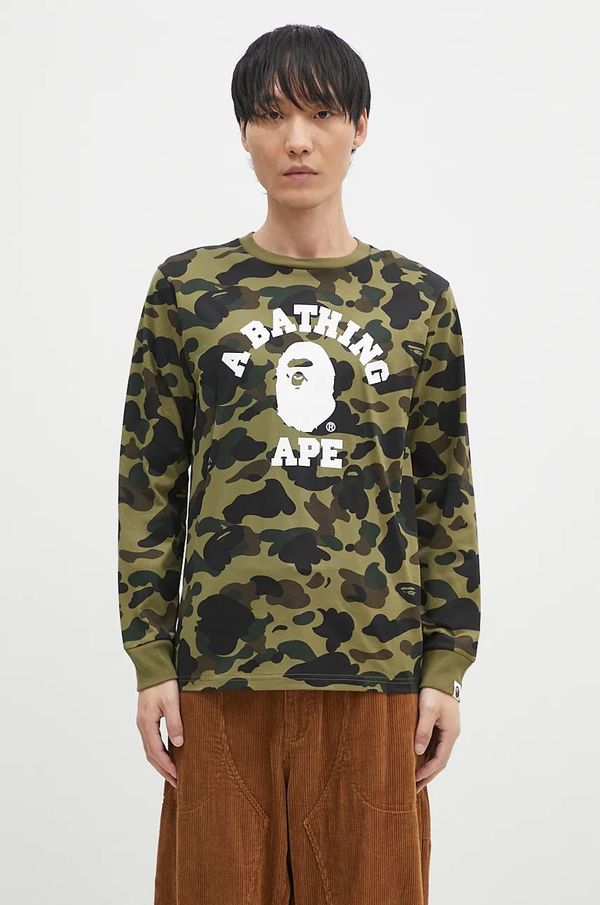 A Bathing Ape Pamučna majica dugih rukava A Bathing Ape 1ST CAMO COLLEGE LONGSLEEVE TEE boja: zelena, s uzorkom, 1K80111008