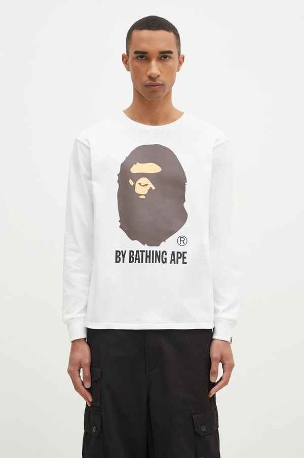 A Bathing Ape Pamučna majica dugih rukava A Bathing Ape By Bathing Ape Longsleeve boja: bijela, s tiskom, 1K80111015