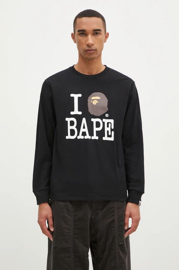 A Bathing Ape Pamučna majica dugih rukava A Bathing Ape I Love Bape Longsleeve boja: crna, s tiskom, 1K80111022