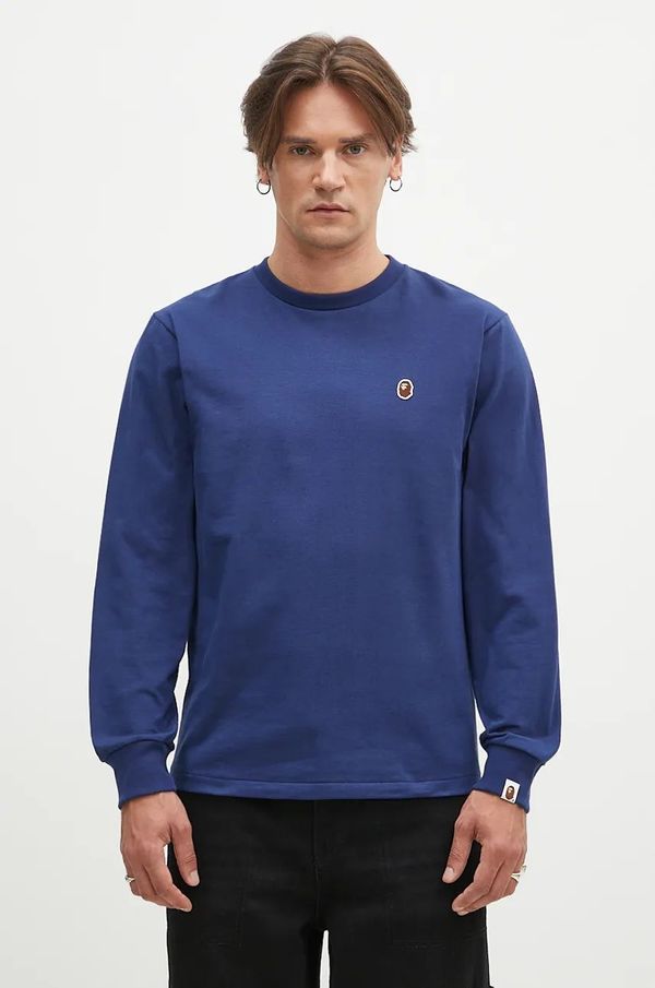 A Bathing Ape Pamučna majica dugih rukava A Bathing Ape One Point Longsleeve boja: tamno plava, bez uzorka, 1K80111017