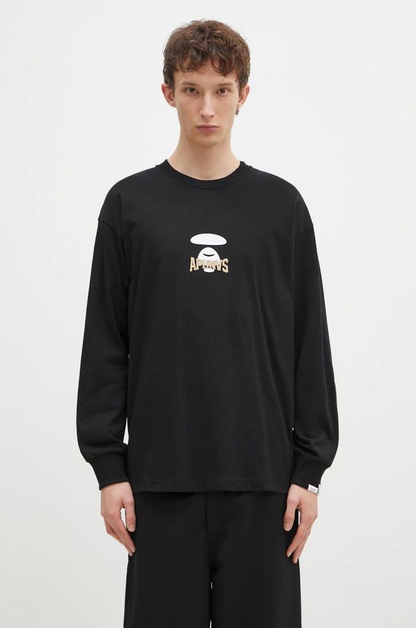 AAPE Pamučna majica dugih rukava AAPE Basic Long boja: crna, s tiskom, AAPLTM1559XXN