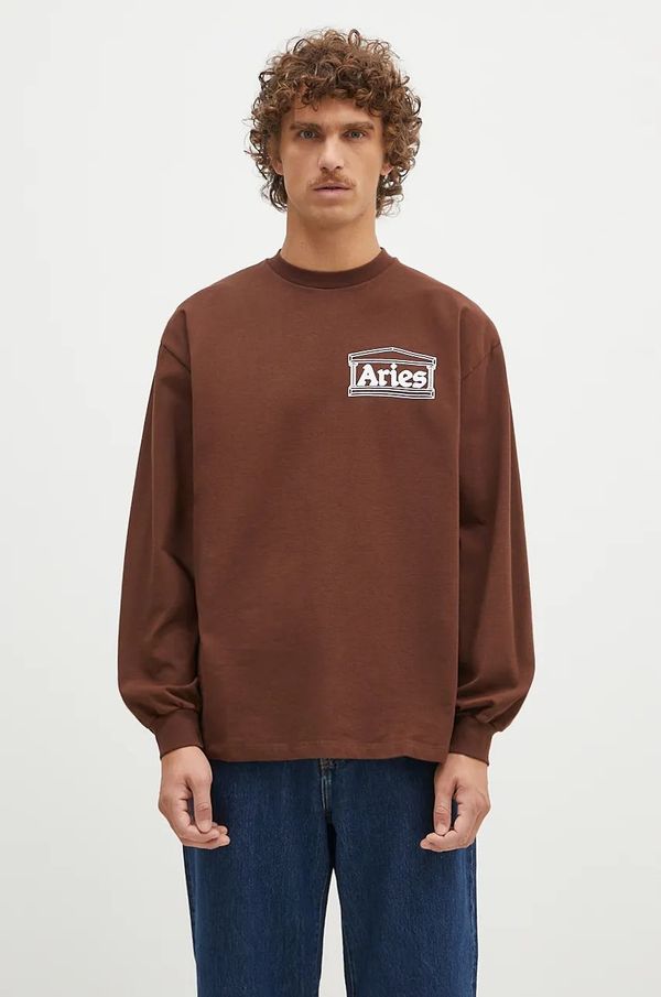 Aries Pamučna majica dugih rukava Aries Temple Longsleeve Tee boja: smeđa, s tiskom, AR6066602