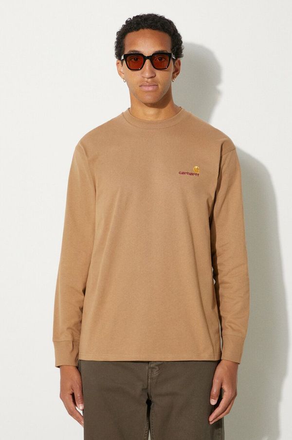 Carhartt WIP Pamučna majica dugih rukava Carhartt WIP American Script boja: bež, s aplikacijom, I029955.2FSXX