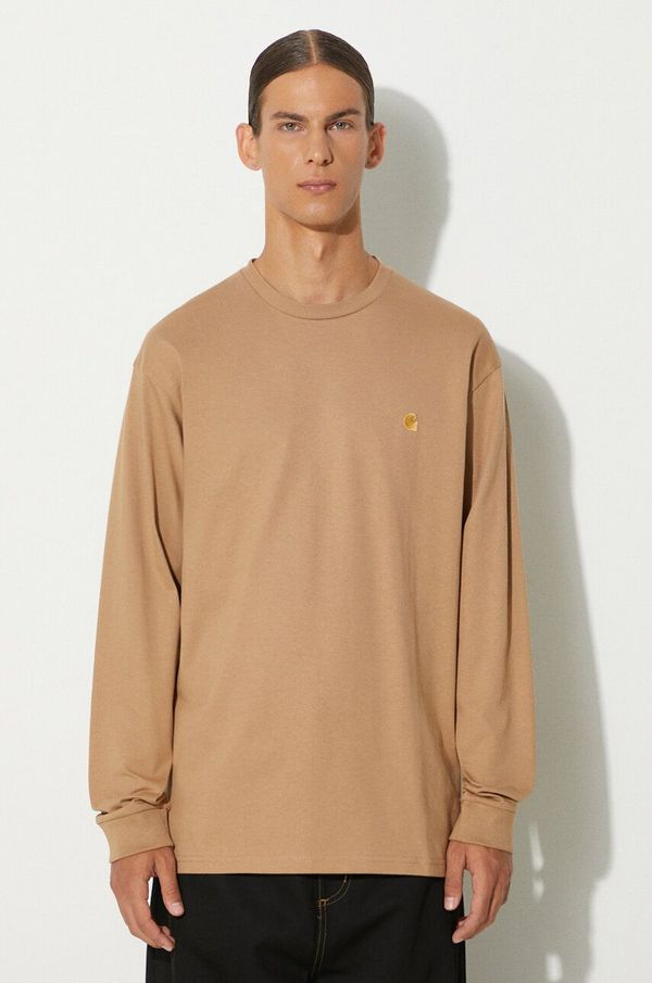 Carhartt WIP Pamučna majica dugih rukava Carhartt WIP Longsleeve Chase boja: bež, bez uzorka, I026392.2GQXX