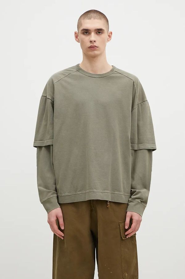 DARKPARK Pamučna majica dugih rukava DARKPARK Theo boja: zelena, bez uzorka, MJE08.JTS01.W615