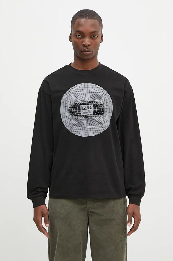 Napapijri Pamučna majica dugih rukava Napapijri S-Jaman Ls boja: crna, s tiskom, NP0A4I9E9411