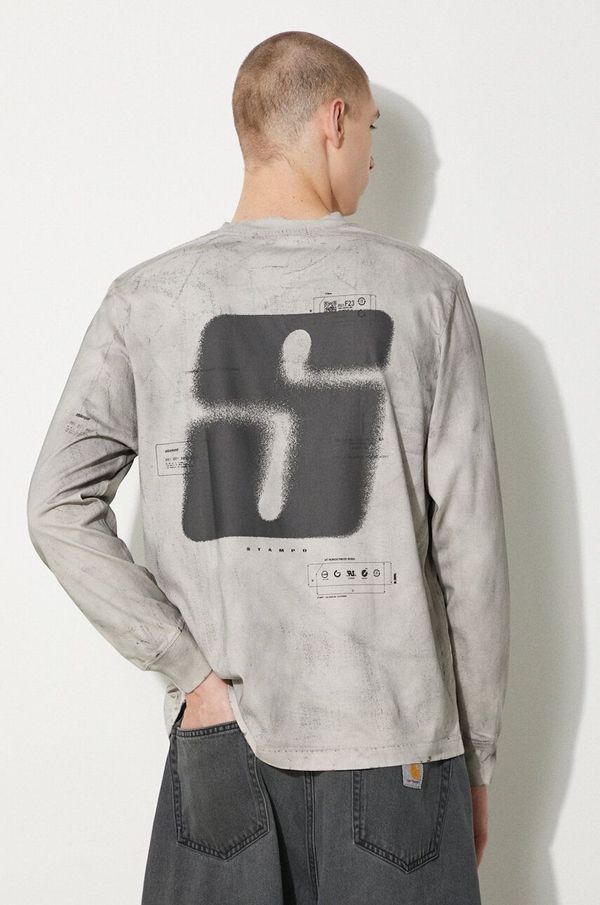 STAMPD Pamučna majica dugih rukava STAMPD boja: siva, s uzorkom