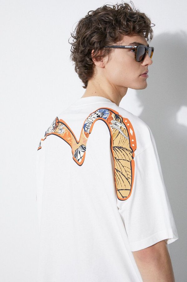 Evisu Pamučna majica Evisu Multi-Hanafuda Patches Daicock Printed SS Tee za muškarce, boja: bijela, s tiskom, 2ESHTM4TS1071