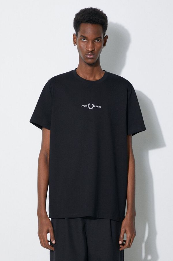 Fred Perry Pamučna majica Fred Perry Embroidered T-Shirt za muškarce, boja: crna, s aplikacijom, M4580.102
