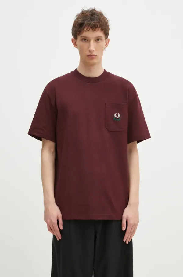 Fred Perry Pamučna majica Fred Perry za muškarce, boja: bordo, s aplikacijom, M9827.597