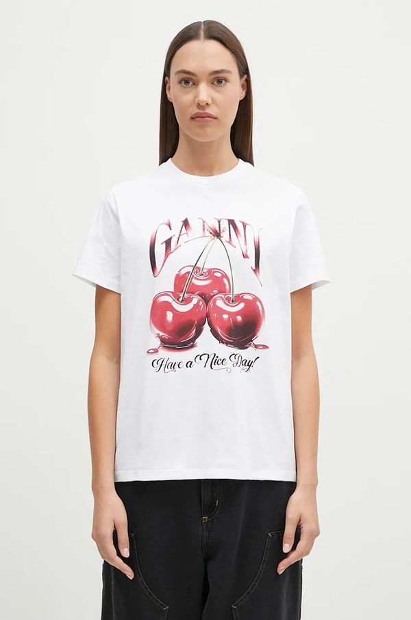 GANNI Pamučna majica GANNI Basic Jersey Cherry za žene, boja: bijela, T4004