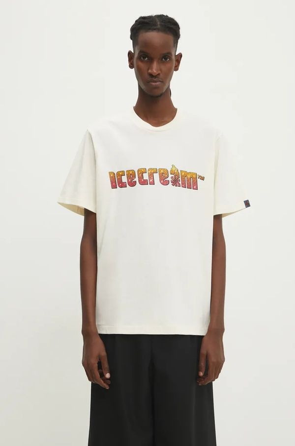 Icecream Pamučna majica ICECREAM Soft Serve Sparkle za muškarce, boja: bež, s tiskom, IC24349