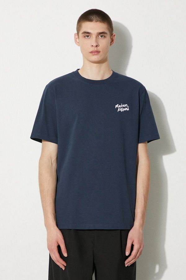 Maison Kitsuné Pamučna majica Maison Kitsuné Handwriting Comfort Tee Shirt za muškarce, boja: tamno plava, s aplikacijom, MM00126KJ0118