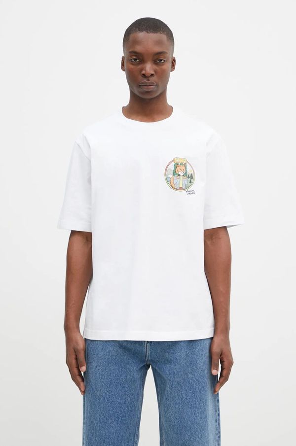 Maison Kitsuné Pamučna majica Maison Kitsuné Rambling Fox za muškarce, boja: bijela, s tiskom, NM00113KJ0118