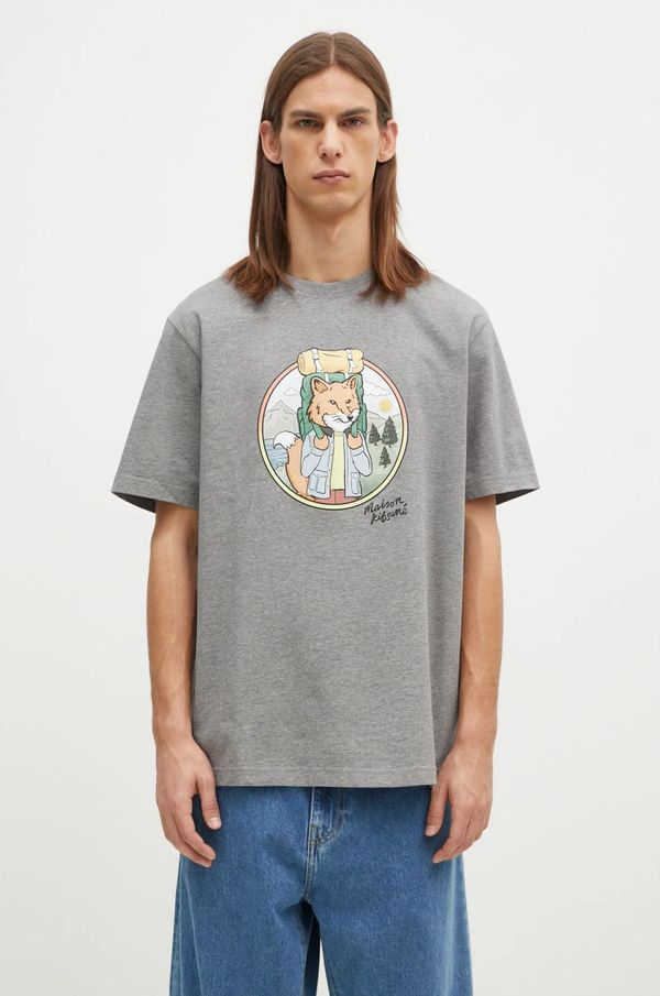 Maison Kitsuné Pamučna majica Maison Kitsuné Rambling Fox za muškarce, boja: siva, s tiskom, NM00120KJ0118