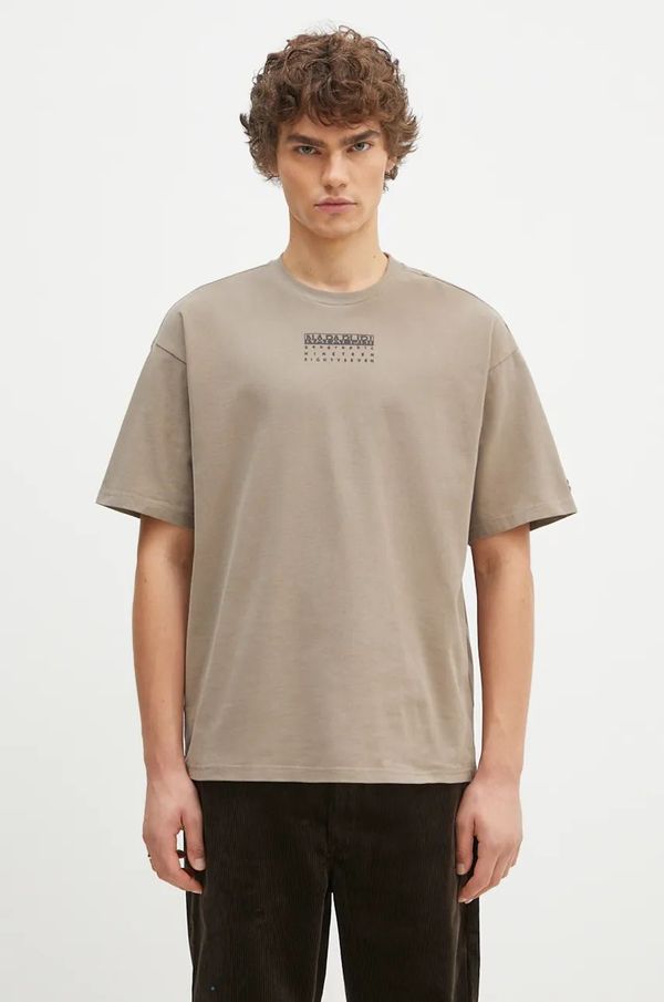 Napapijri Pamučna majica Napapijri S-Premium Ss za muškarce, boja: bež, s aplikacijom, NP0A4I6QN1K1