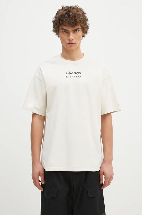 Napapijri Pamučna majica Napapijri S-Premium Ss za muškarce, boja: bež, s tiskom, NP0A4I6QN1J1