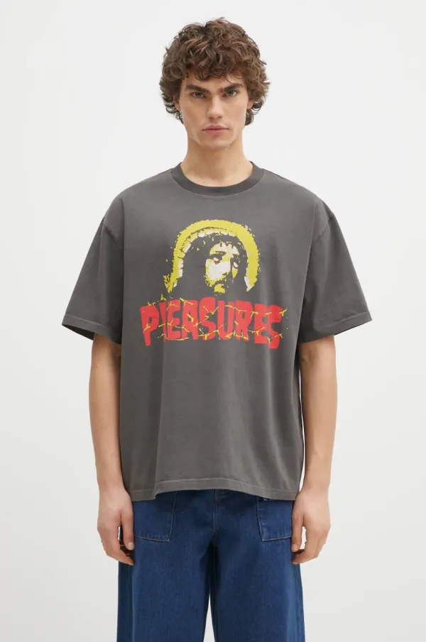 PLEASURES Pamučna majica PLEASURES Chosen Heavyweight za muškarce, boja: siva, s tiskom, P24W033