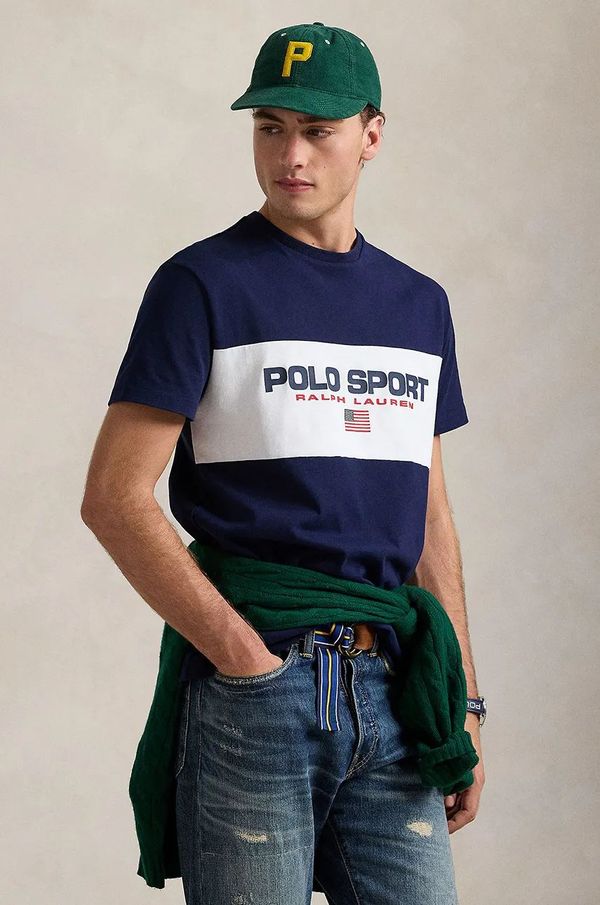 Polo Ralph Lauren Pamučna majica Polo Ralph Lauren za muškarce, boja: tamno plava, s tiskom, 710961611