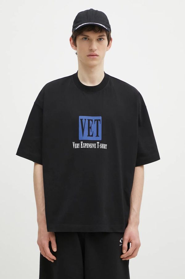 Vetements Pamučna majica VETEMENTS Vet Cropped Cropped Boxy za muškarce, boja: crna, s tiskom, UA66TR685B