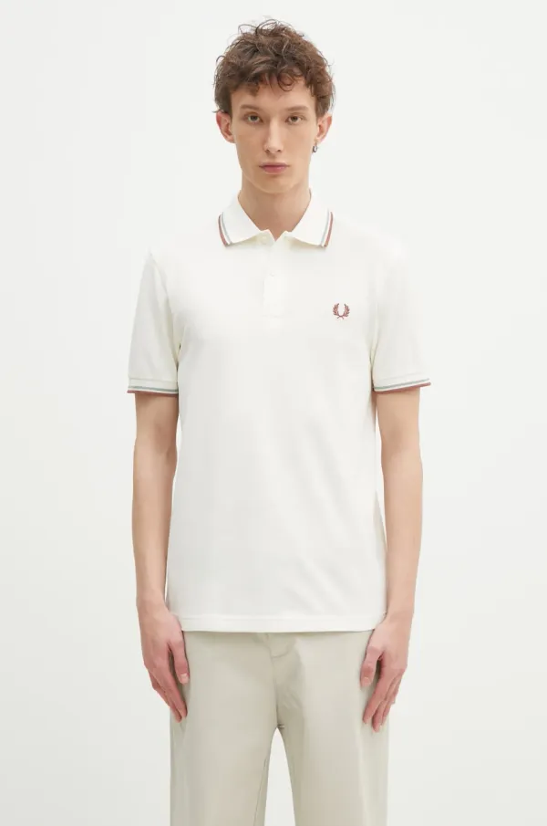 Fred Perry Pamučna polo majica Fred Perry boja: bež, s aplikacijom, M3600.Y20