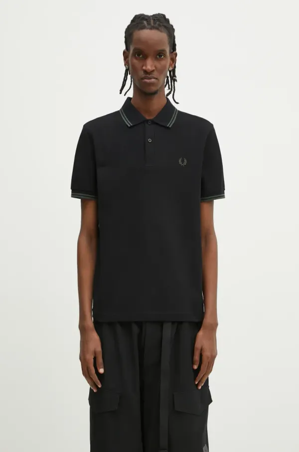 Fred Perry Pamučna polo majica Fred Perry za muškarce, boja: crna, bez uzorka, M3600.Y43