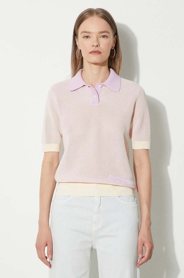 Maison Kitsuné Pamučna polo majica Maison Kitsuné Flash Fox Knitted Mesh Polo boja: ljubičasta, MW00204KT1100