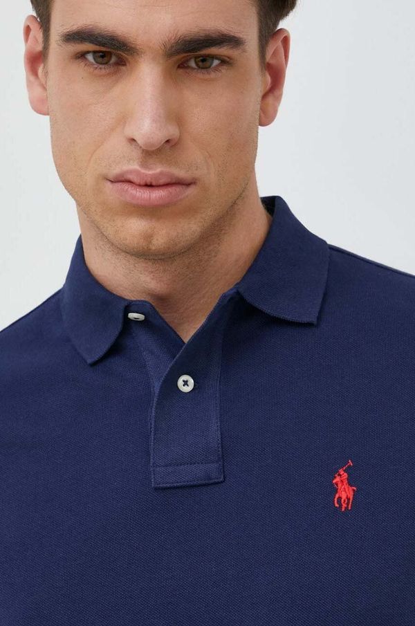 Polo Ralph Lauren Pamučna polo majica Polo Ralph Lauren boja: tamno plava, jednobojni model, 710782592