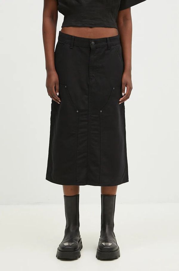 Carhartt WIP Pamučna suknja Carhartt WIP Double Knee Skirt boja: crna, midi, ravna, I033773.8902