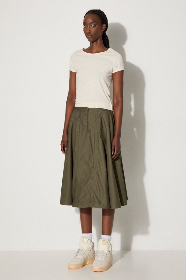 Vans Pamučna suknja Vans Premium Classics LX A-Line Ruched Skirt boja: zelena, midi, širi se prema dolje, VN000GZ5KCZ1