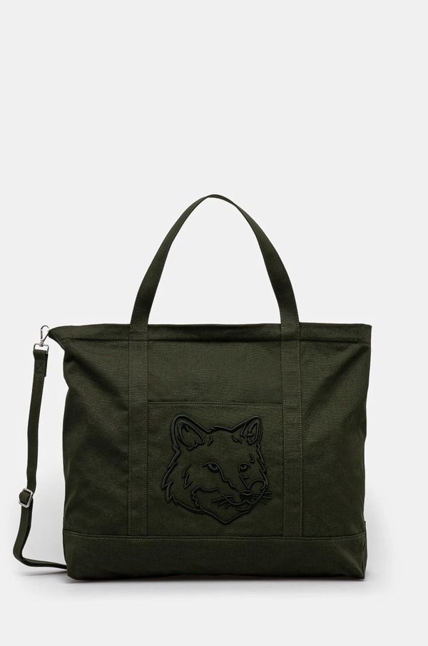 Maison Kitsuné Pamučna torba Maison Kitsuné Fox Head Xl Tote boja: zelena, LW05105WW0107
