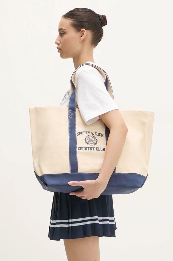 Sporty & Rich Pamučna torba Sporty & Rich Varsity Crest Two Tone Tote boja: bež, BA006516218BE06