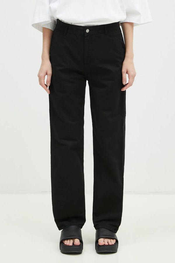 Carhartt WIP Pamučne hlače Carhartt WIP Pierce Pant Straight boja: crna, široke, visoki struk, I026588.89GD