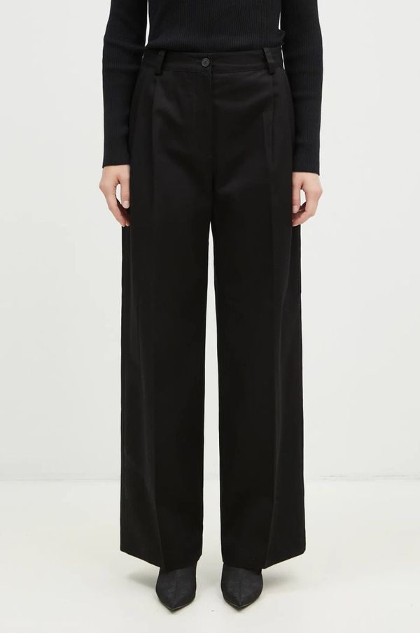 Maison Kitsuné Pamučne hlače Maison Kitsuné Double Pleated boja: crna, široke, visoki struk, NW01110WW0122